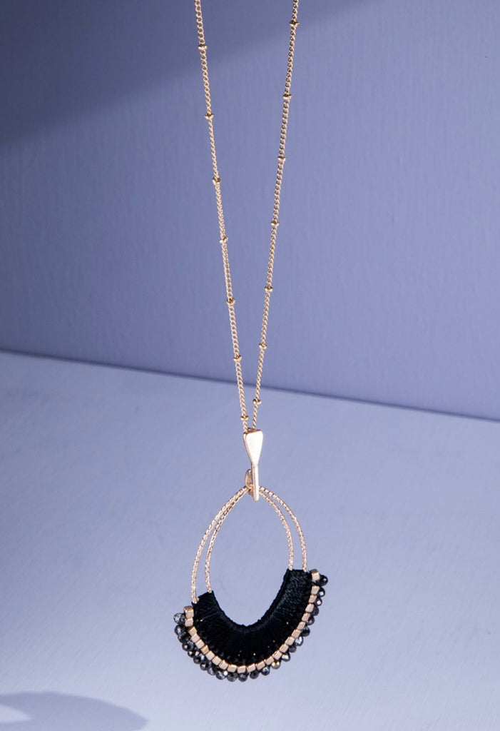Gold & Black Beaded Pendant Necklace