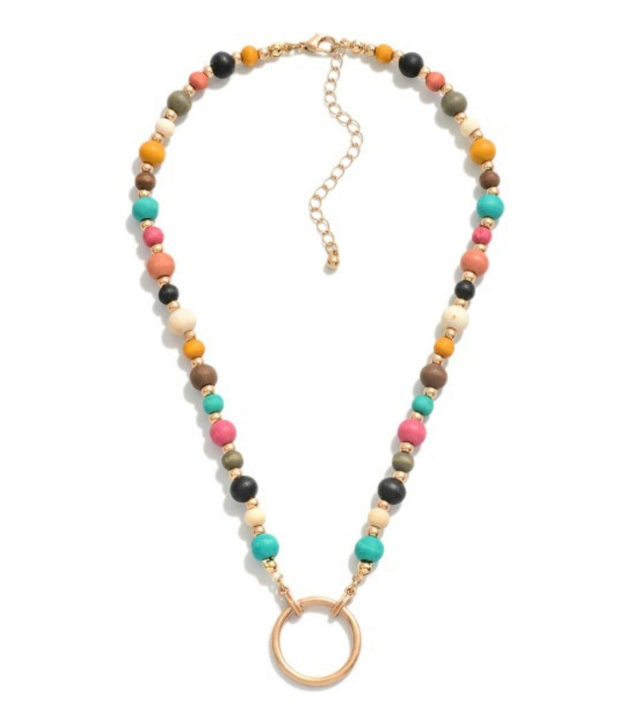 Multi Wood Beaded Pendant Necklace