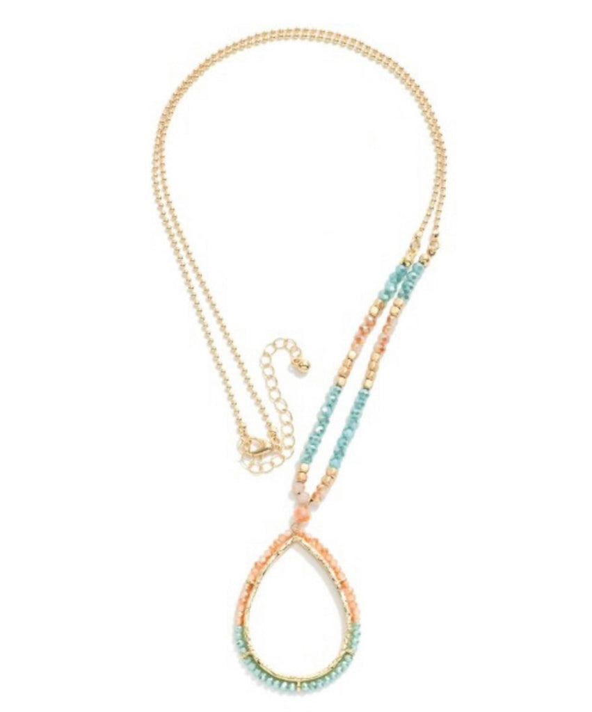 Mint & Gold Beaded Pendant Necklace