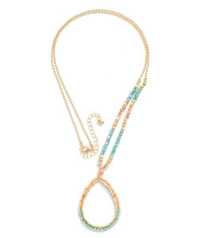 Mint & Gold Beaded Pendant Necklace