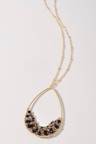 Black & Gold Beaded Teardrop Necklace