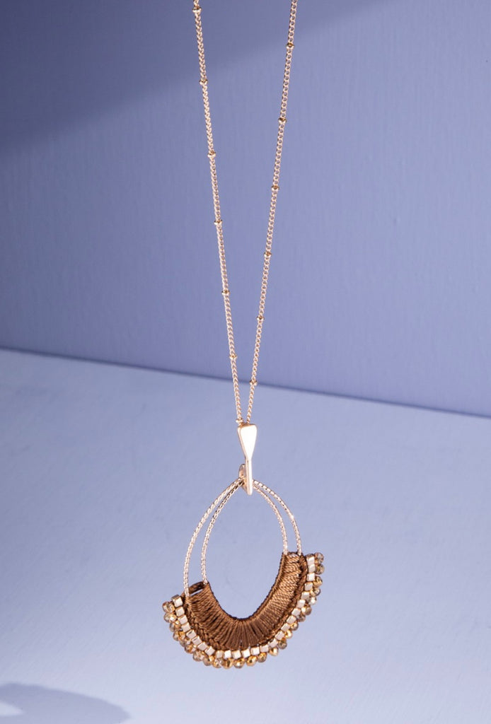 Gold & Bronze Beaded Pendant Necklace