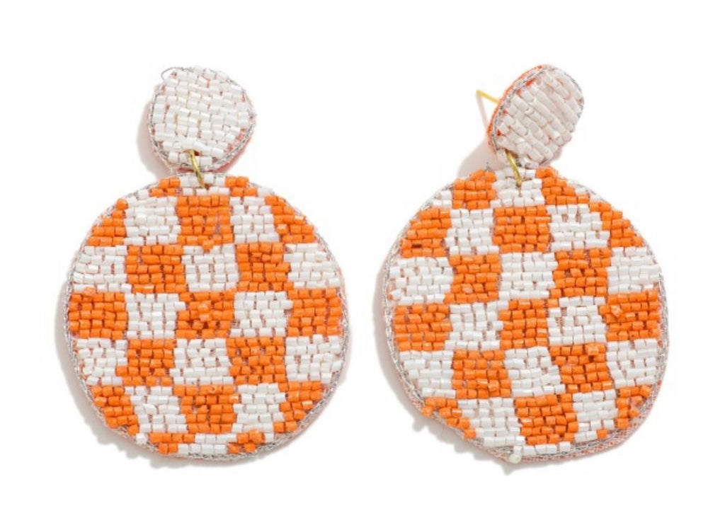 Orange Beaded Checkered Earrings