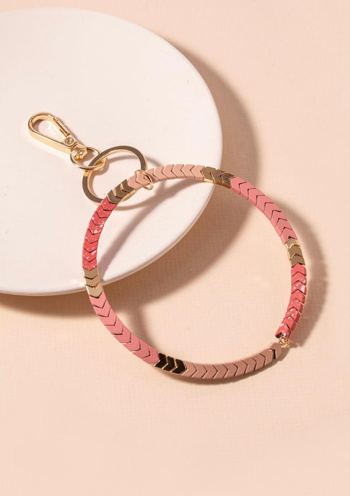 Pink & Gold Chevron Keychain