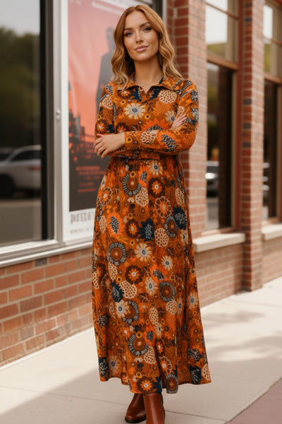 Groovy Garden Rust Maxi Dress - Online Only!