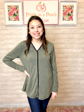 FINAL SALE Olive & Black Detail Top