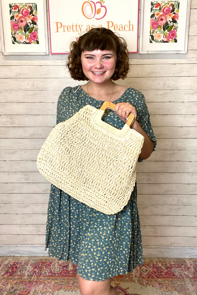 Beige Straw Hobo Tote Bag