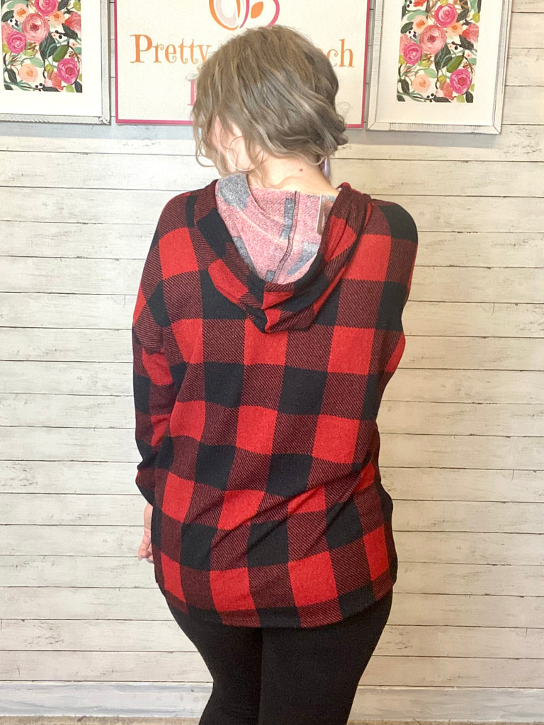 FINAL SALE Black Red Buffalo Plaid Hoodie