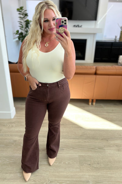 Judy Blue High Rise Control Top Flare Jeans in Espresso - Online Only!