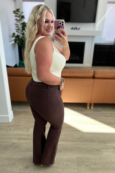Judy Blue High Rise Control Top Flare Jeans in Espresso - Online Only!