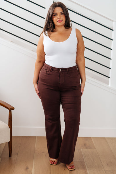 Judy Blue High Rise Control Top Flare Jeans in Espresso - Online Only!