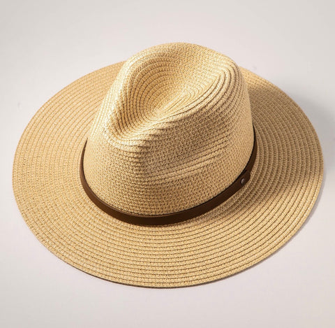 Beige Straw Fedora Hat