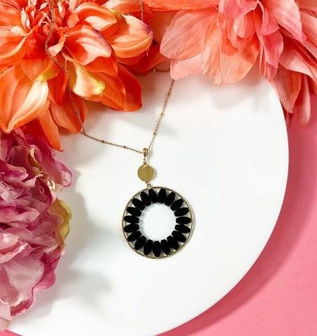Black Circular Beaded Gold Necklace