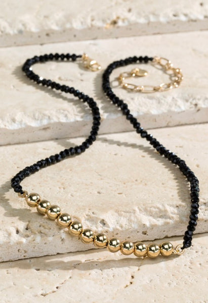 Gold & Black Beaded Necklace