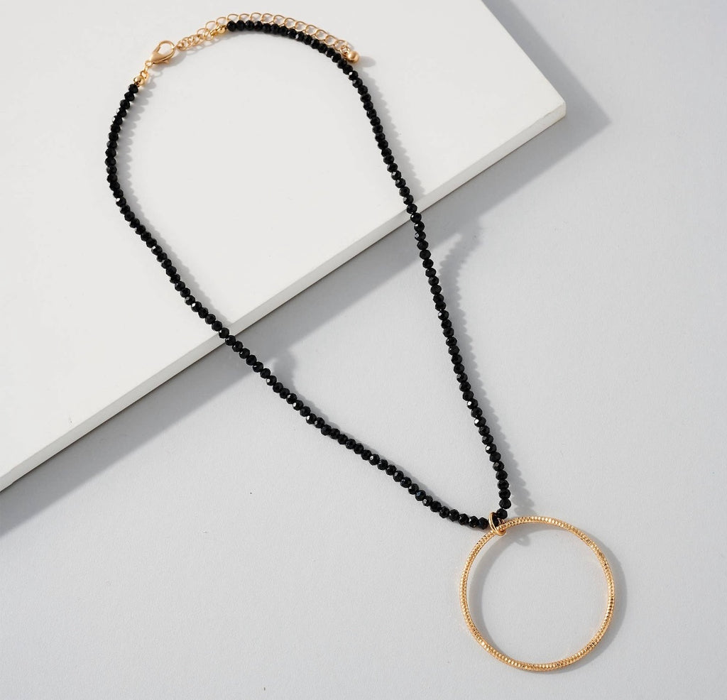 Black Beaded Circle Necklace