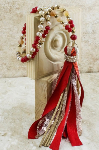 Red & Gold Tassel Necklace