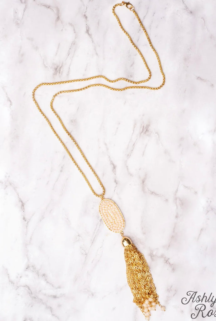 Ivory Beaded Tassel Necklace