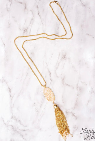 Ivory Beaded Tassel Necklace