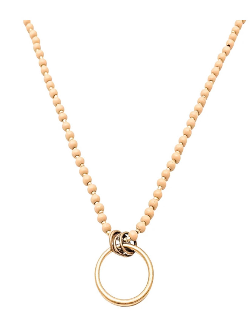 Taupe Beaded Gold Circular Necklace
