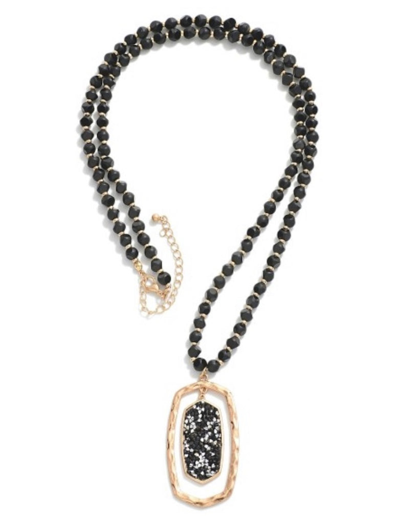 Black Beaded Crystal Pendant Necklace