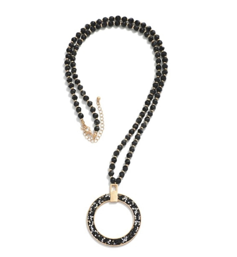 Black Beaded Crystal Circle Necklace
