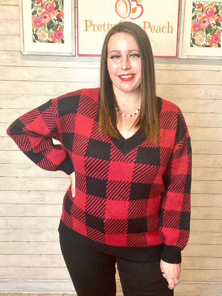 FINAL SALE Black & Red Buffalo Plaid Sweater