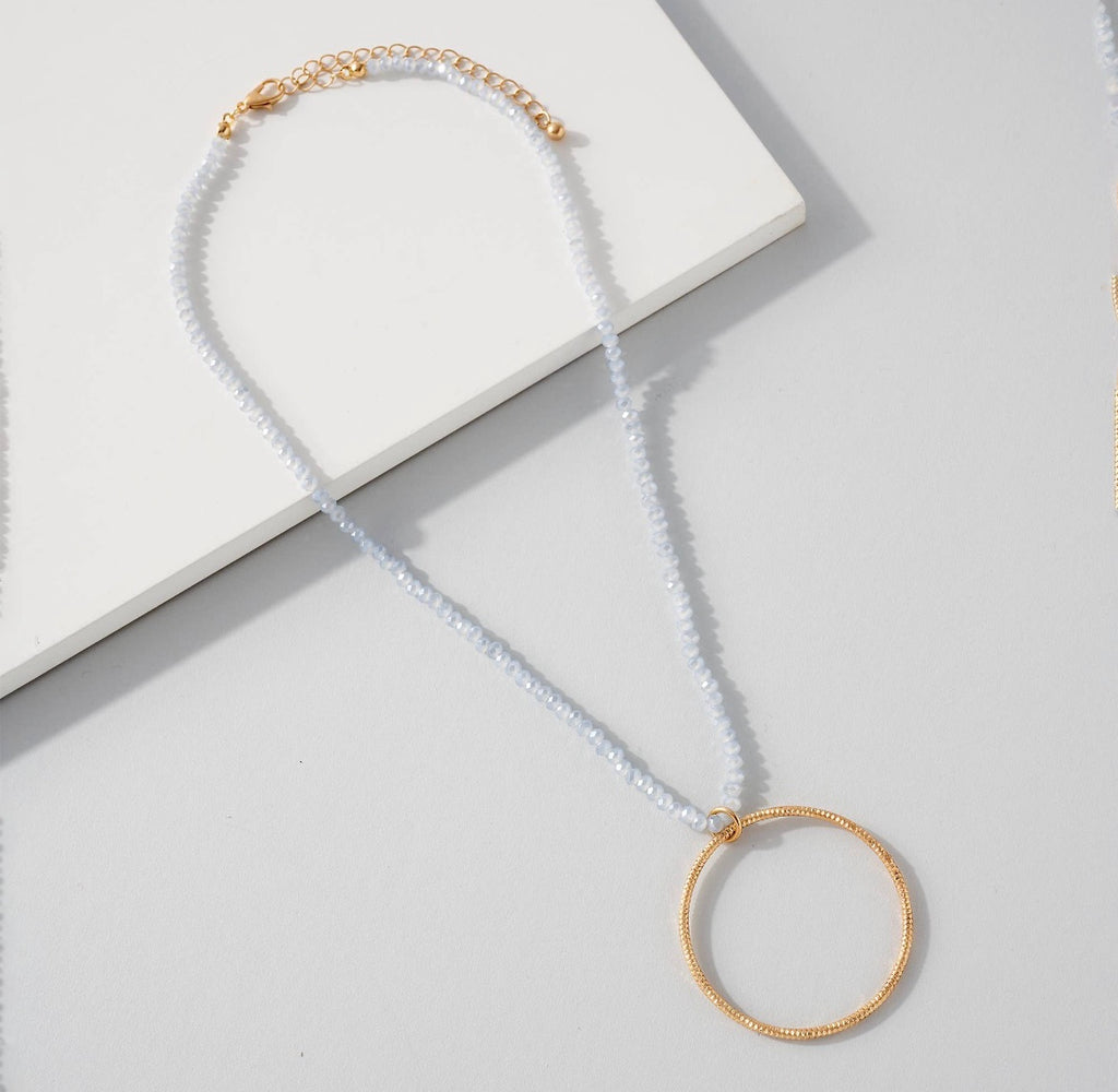 Grey Beaded Circle Necklace