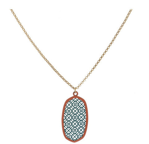 Turquoise & Gold Filigree Pendant Necklace