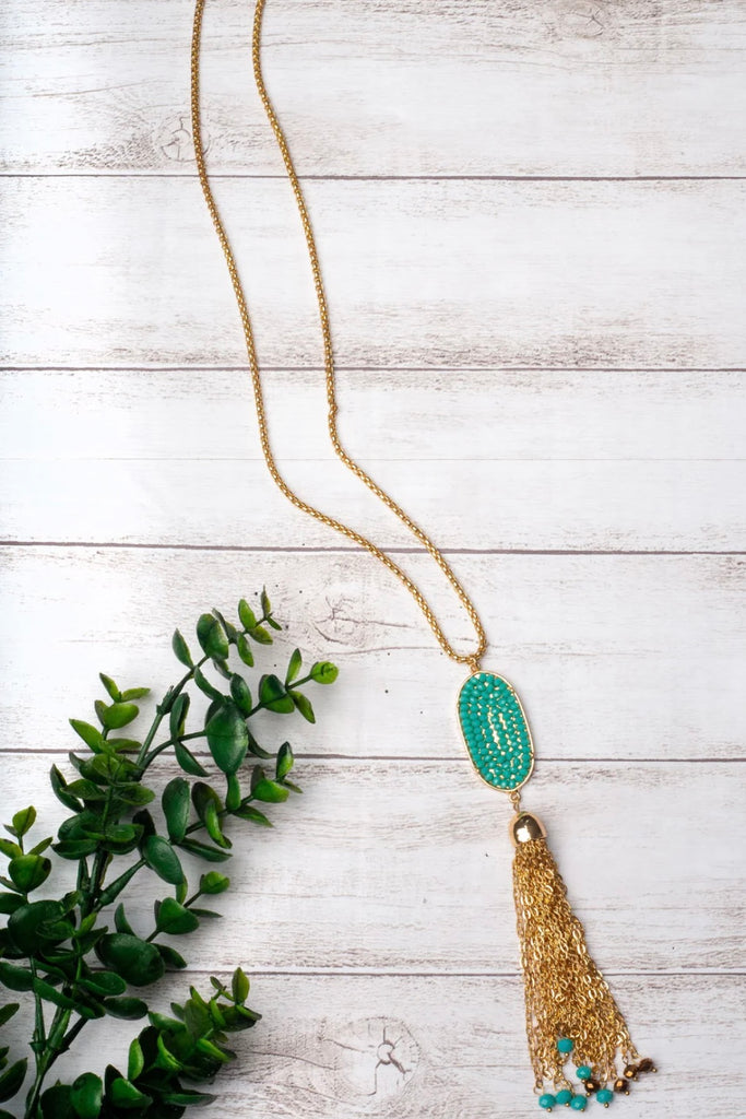 Turquoise Beaded Tassel Necklace