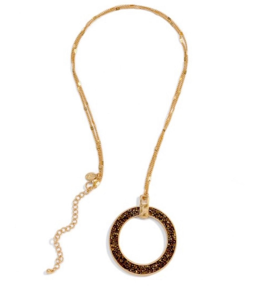 Gold & Brown Crystal Circle Necklace