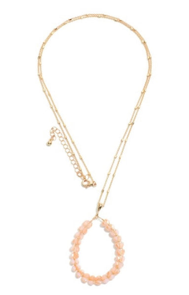Pink Long Beaded Pendant Necklace