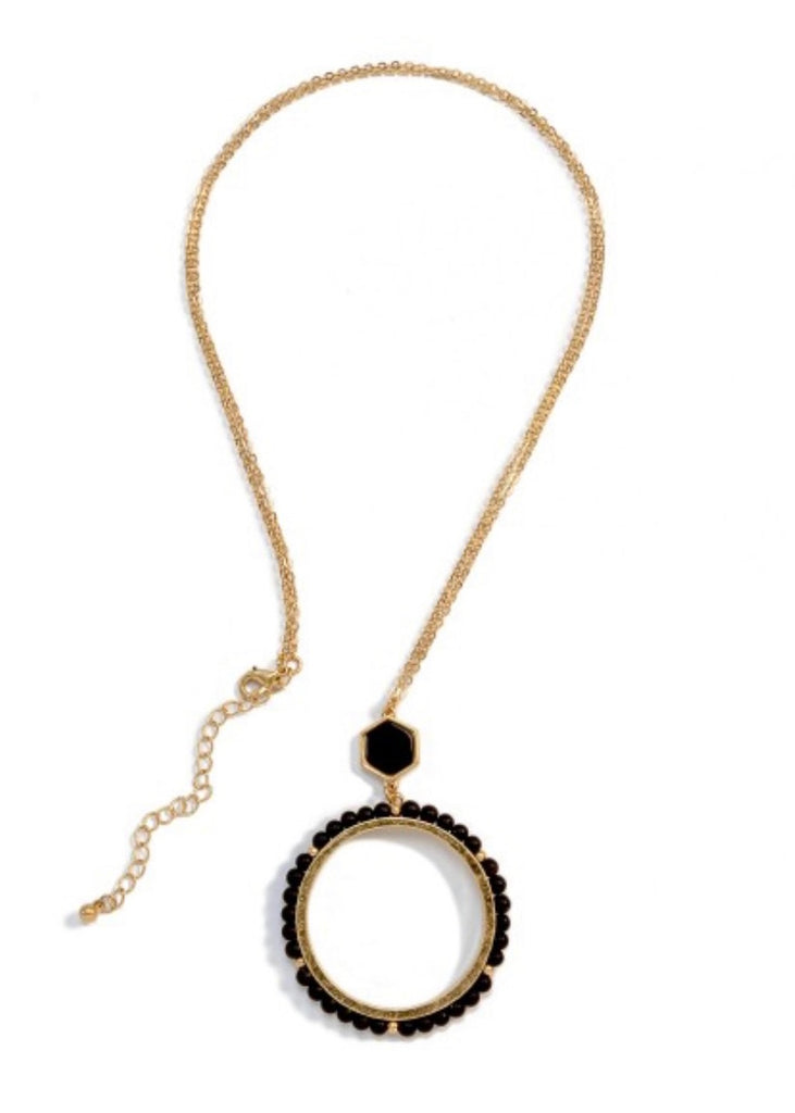 Black Long Gold Circle Pendant Necklace
